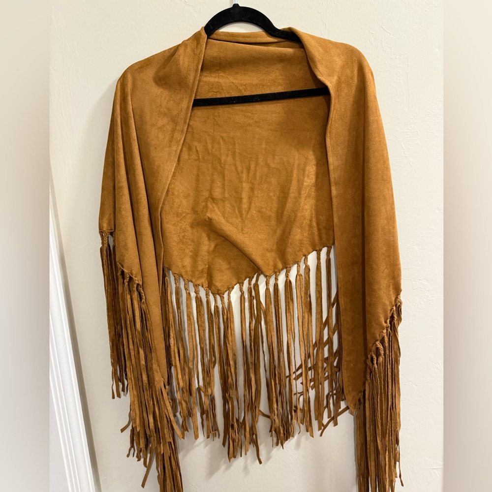 Fringe Velvet Camel color women’s scarf fabric skirt shawl western - Picture 5 of 8
